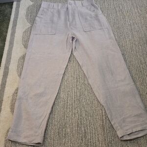 Tahari Light Gray Cropped Linen-Blend Pants